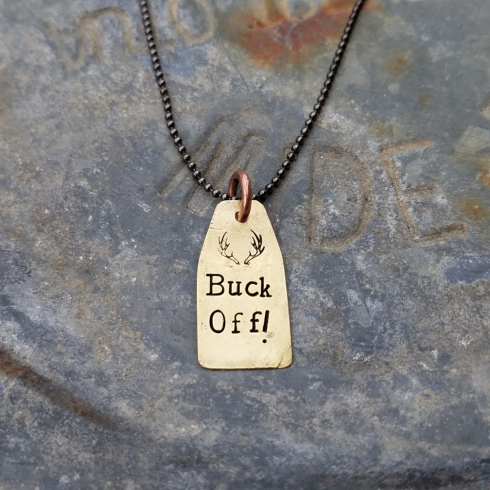 Buck Off! Brass Bullet with Antlers Necklace